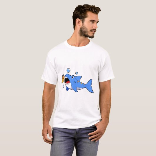 T-shirt Requin avec pizza comme appât (Devant entier)