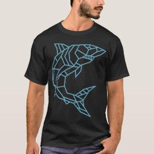 T-shirt Requin Blanc Géométrique Grande Couleur Bleue
