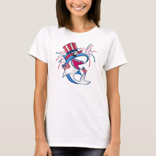 T-shirt Requin bleu 4 juillet rouge patriotique