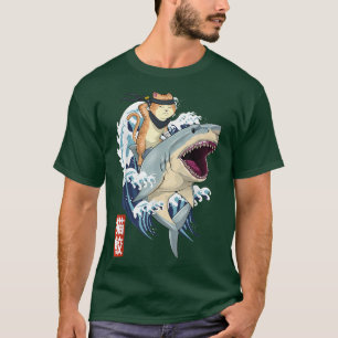 T-shirt requin chat japonais rétro Samurai Vintage Kanagaw