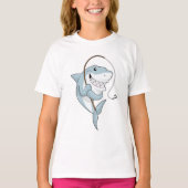 T-shirt Requin comme pêcheur avec canne à pêche (Devant)