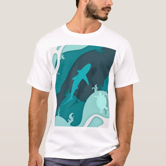 T-shirt Requin cool et tortue Art Abstrait (Devant)