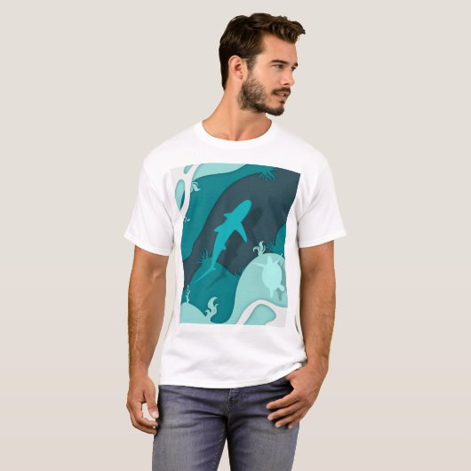 T-shirt Requin cool et tortue Art Abstrait (Devant entier)