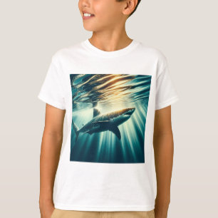 T-shirt Requin dans la mer bleue profonde & soleil