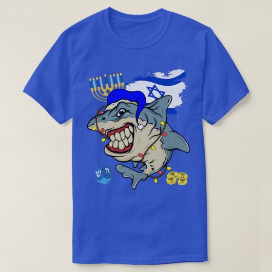 T-shirt Requin de Hanukkah Menorah de vacances juives Chan (Design devant)