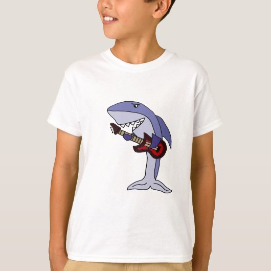 T-shirt Requin drôle jouant la guitare rouge (Devant)