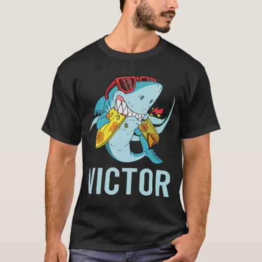 T-shirt Requin drôle - Nom Victor (Devant)