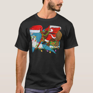 T-shirt Requin lumières de Noël Père Noël monte requin de