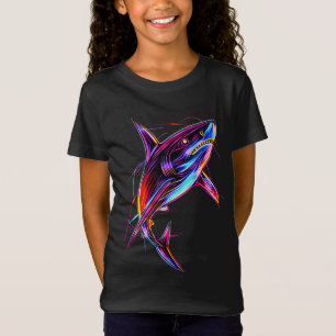 T-Shirt Requin Néon Vibrant Océan Numérique Moderne