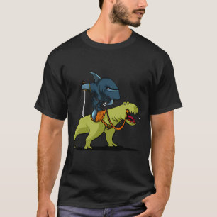 T-shirt Requin Ninja montant un dinosaure T-Rex