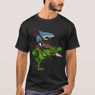 T-shirt Requin Ninja montant un dinosaure T-Rex