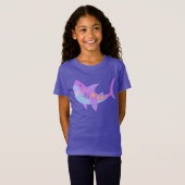 T-Shirt Requin souriant mignon Kawaii en bleu et violet (Devant entier)