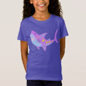 T-Shirt Requin souriant mignon Kawaii en bleu et violet (Devant)
