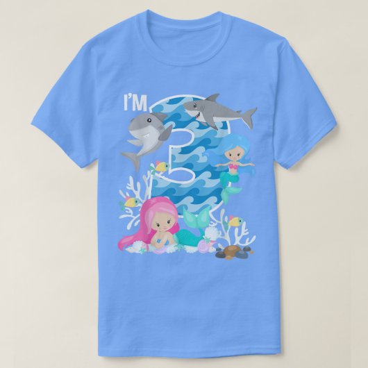 T-shirt Requins océaniques et sirènes 3e anniversaire 3 an (Design devant)