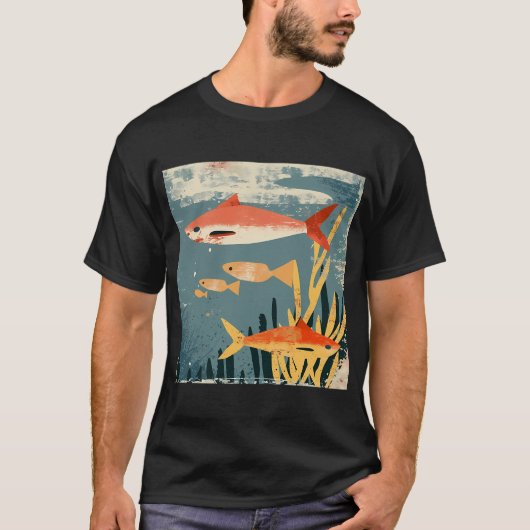 T-shirt Requins rétro avec petits poissons (Devant)