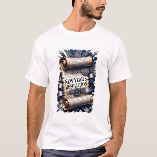 T-Shirt Résolution du Nouvel An, Scroll Orné (Devant)