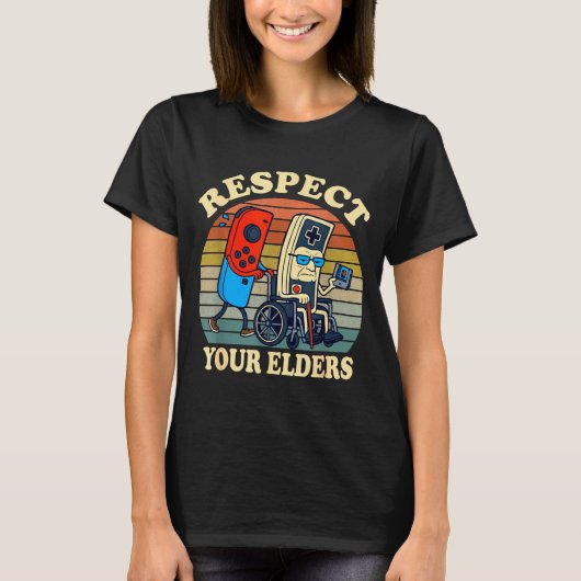 T-shirt Respect Your Elders Gaming Control 80s Retro Funny (Devant)