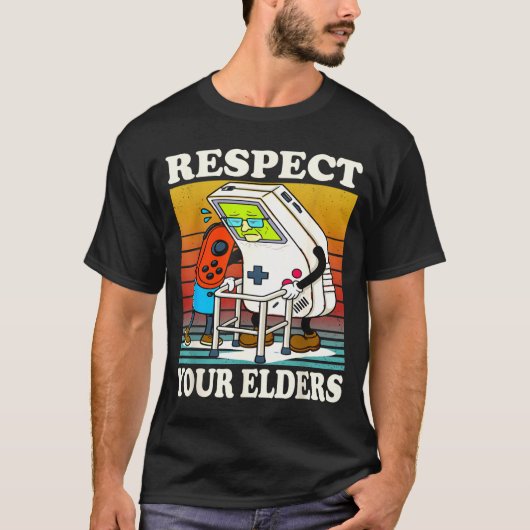 T-shirt Respect Your Elders Gaming Control 80s Retro Funny (Devant)