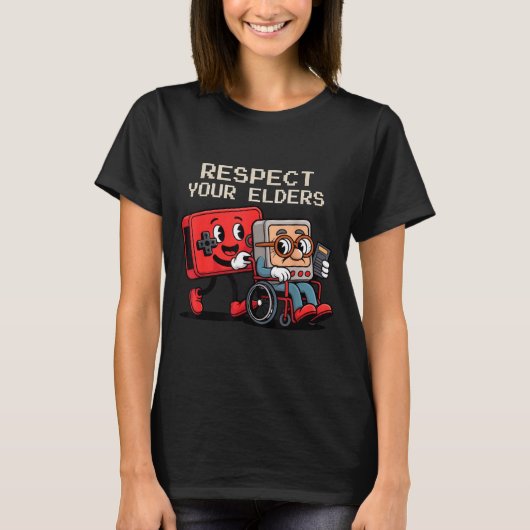 T-shirt Respect Your Elders Gaming Control Retro Funny Gam (Devant)
