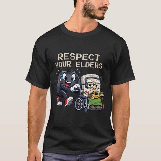T-shirt Respect Your Elders Gaming Control Retro Funny Gam (Devant)