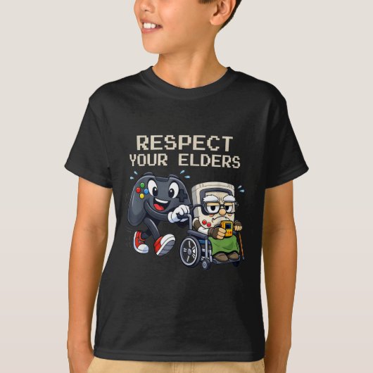 T-shirt Respect Your Elders Gaming Control Retro Funny Gam (Devant)