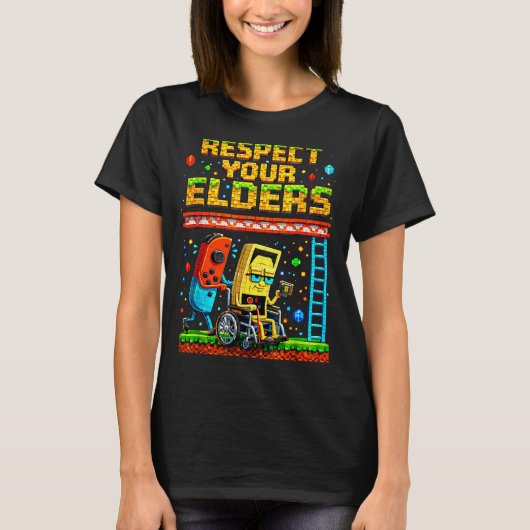 T-shirt Respect Your Elders Retro Gaming Funny Gamer Contr (Devant)
