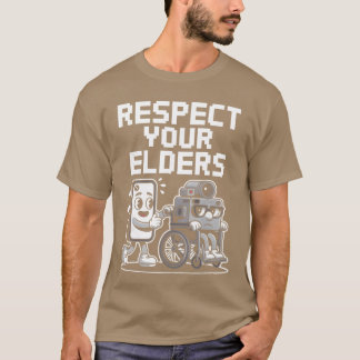 T-shirt Respect Your Elders Retroech Camera Phone Cartoon 