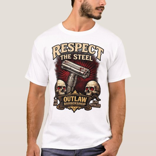 T-shirt Respectez l'Acier – Conception de rasoir à double (Devant)