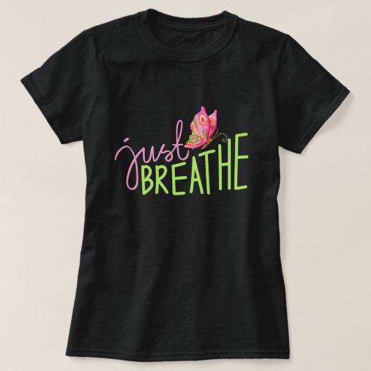 T-shirt Respire avec le papillon rose et vert (Design devant)
