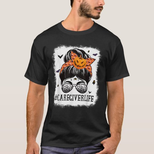 T-shirt Responsable Messy Bun Citrouille Éffrayant Orange (Devant)