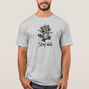 T-shirt Reste Sauvage, Raton Laveur sur Skateboard