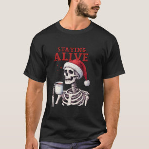 T-shirt Rester vivant Halloween Noël Skeleton Café