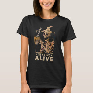 T-shirt Rester Vivant Squelette Boire Café Happy Hall