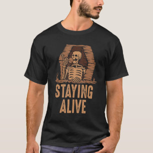 T-shirt Rester Vivant Squelette Vintage Boire Café