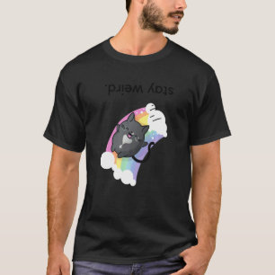 T-shirt Restez Bizarre Chat Smoking et Arc-en-Ciel à l'Env