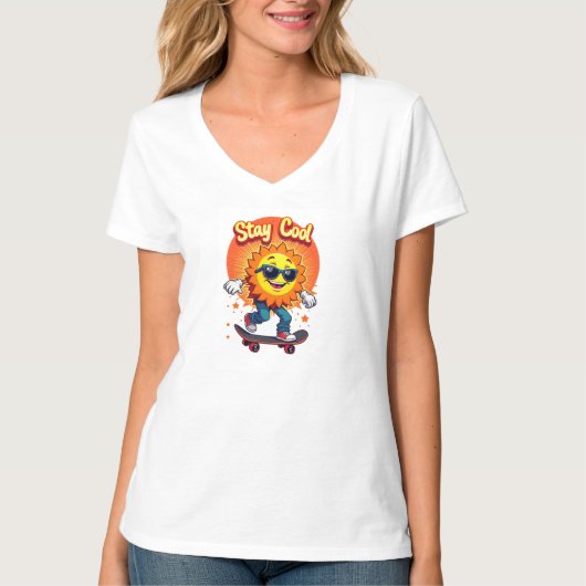 T-shirt Restez Cool avec Skateboard Sun (Devant)