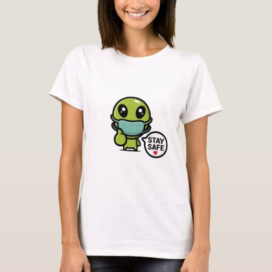 T-shirt Restez en sécurité alien (Devant)