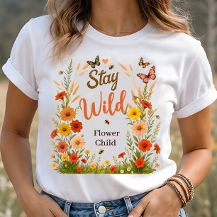 T-shirt Restez Fleur Sauvage Enfant Boho Floral Graphique