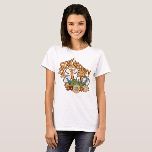 T-shirt Restez Groovy Champignon Rétro (Devant entier)