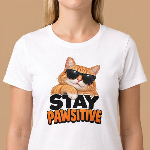 T-shirt Restez Pawsitive Amoureux de Chat Drôle
