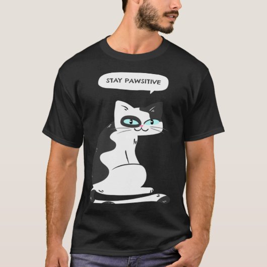 T-shirt Restez Pawsitive Graphique de Mème de Chat (Devant)