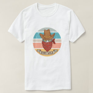 T-shirt Restez sauvage, méchant texas chat cowboy