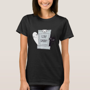 T-shirt Restez Spooky Spooky Mignon Chat et Fantôme dans u