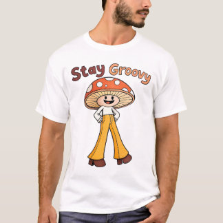 T-shirt Restez Super Champignon Souriant les années 70 Rét