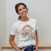 T-shirt Restez Super Retro Fleurs Arc-en-ciel Typographie