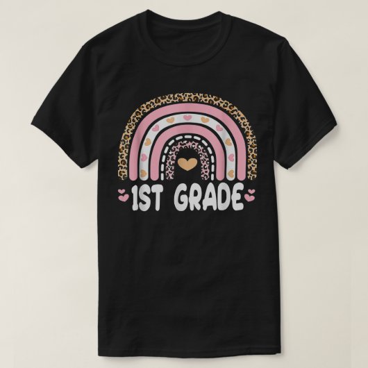 T-shirt Retour à l'école 1ère année Rainbow Leopard rose o (Design devant)