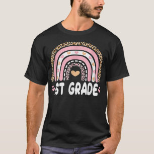 T-shirt Retour à l'école 1ère année Rainbow Leopard rose o