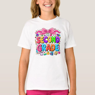 T-shirt Retour à l'école Filles de deuxième année Nœud Ens