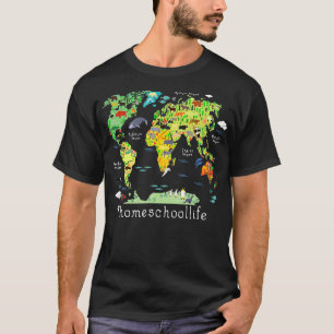 T-shirt Retour à l'école Homeschool World Map Géographie
