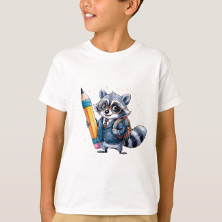 T-shirt Retour à l'école Raccoon -Aquarelle Raccoon élève